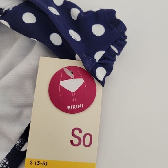 "SO" Woman's bikini 👙 bottoms Size: small 3/5 blue/white polka-dots NWT - Picture 3 of 5